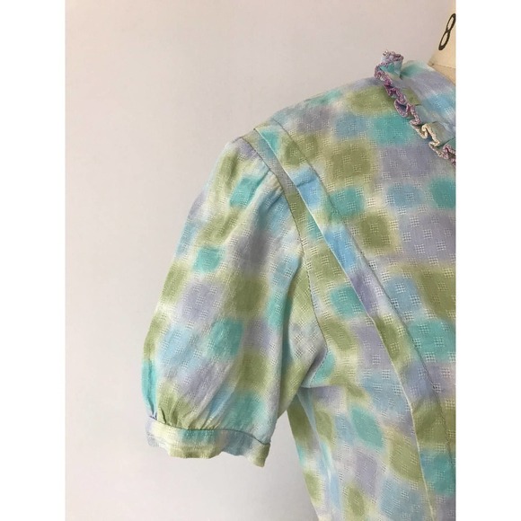 60s Vintage Pastel Splotch Day Dress A Line Floral - Picture 7 of 10